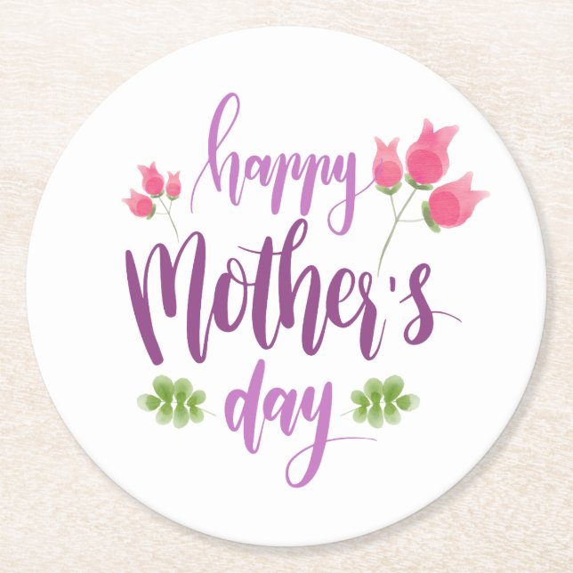 Simple Happy Mother's Day Floral | Coaster (Front)