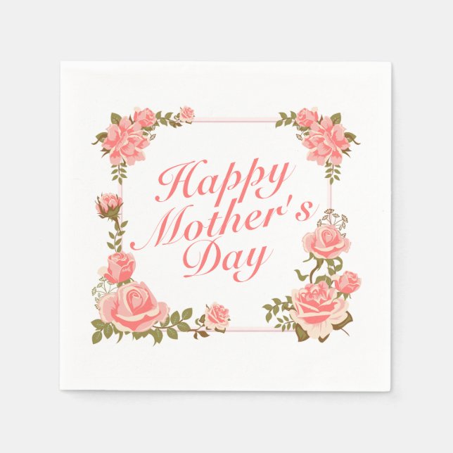 Simple Happy Mother's Day Floral Frame Napkin (Front)