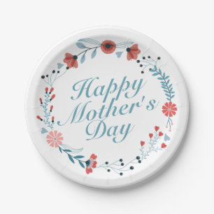 Simple Happy Mother's Day Floral Paper Plate