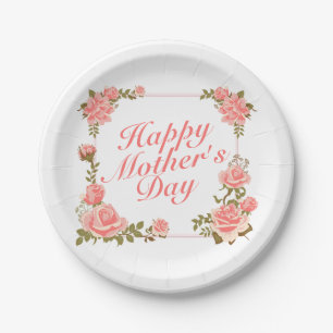 Simple Happy Mother's Day Floral Paper Plate