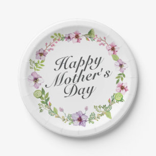 Simple Happy Mother's Day Floral Paper Plate