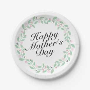 Simple Happy Mother's Day Floral Paper Plate
