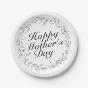 Simple Happy Mother's Day Floral Paper Plate