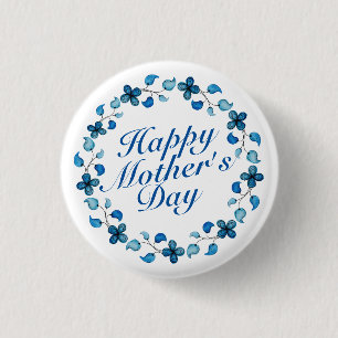Simple Happy Mother's Day Floral Wreath Button