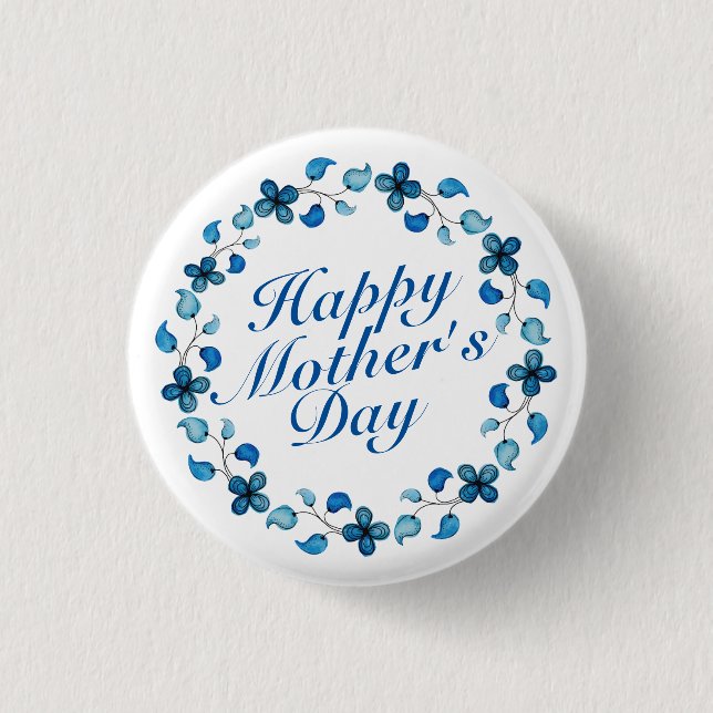 Simple Happy Mother's Day Floral Wreath Button (Front)