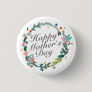Simple Happy Mother's Day Floral Wreath Button