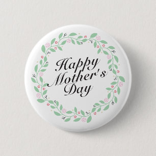 Simple Happy Mother's Day Floral Wreath Button