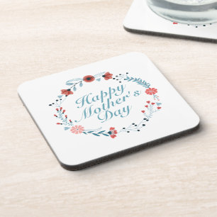 Simple Happy Mother's Day Floral Wreath Coaster