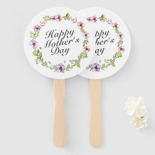 Simple Happy Mother's Day Floral Wreath Hand Fan