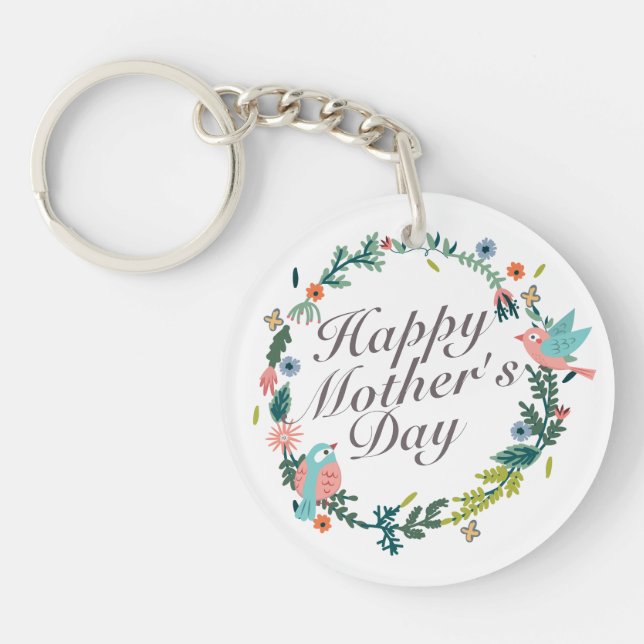 Simple Happy Mother's Day Floral Wreath Keychain (Front)