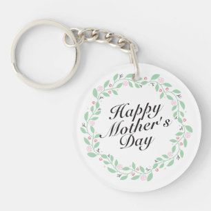 Simple Happy Mother's Day Floral Wreath Keychain