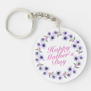 Simple Happy Mother's Day Floral Wreath Keychain