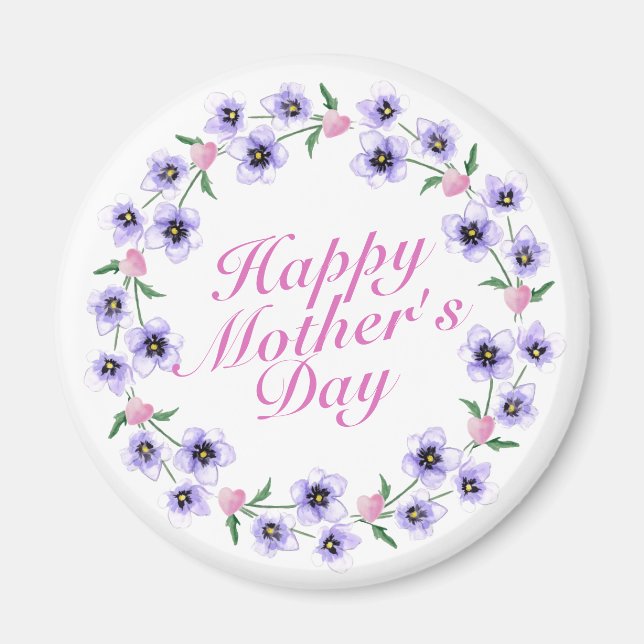 Simple Happy Mother's Day Floral Wreath Magnet (Front)