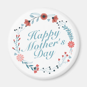 Simple Happy Mother's Day Floral Wreath Magnet
