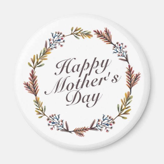 Simple Happy Mother's Day Floral Wreath Magnet (Front)