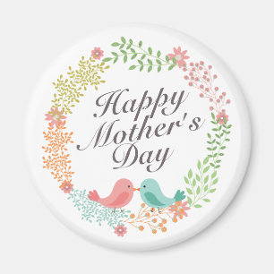 Simple Happy Mother's Day Floral Wreath Magnet