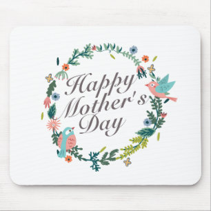 Simple Happy Mother's Day Floral Wreath Mousepad