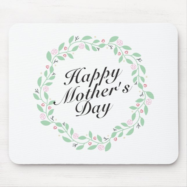 Simple Happy Mother's Day Floral Wreath Mousepad (Front)