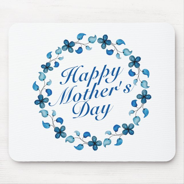 Simple Happy Mother's Day Floral Wreath Mousepad (Front)