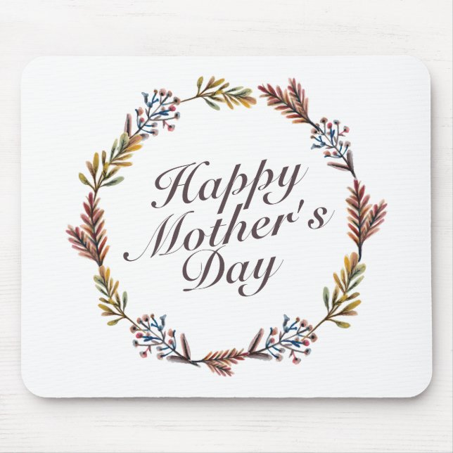 Simple Happy Mother's Day Floral Wreath Mousepad (Front)