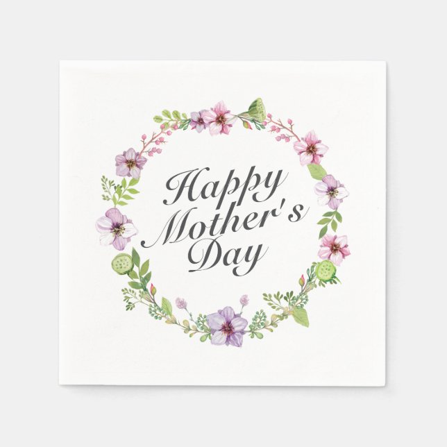 Simple Happy Mother's Day Floral Wreath Napkin (Front)