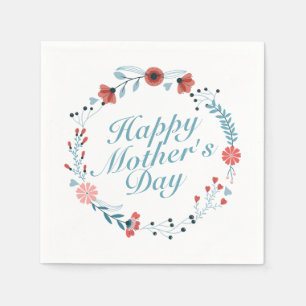 Simple Happy Mother's Day Floral Wreath Napkin