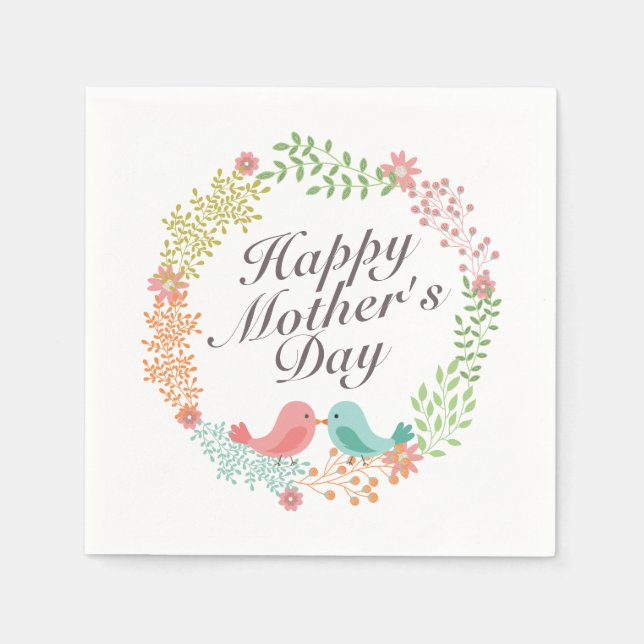 Simple Happy Mother's Day Floral Wreath Napkin (Front)