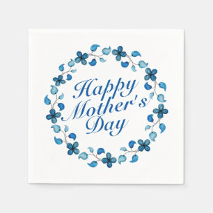 Simple Happy Mother's Day Floral Wreath Napkin