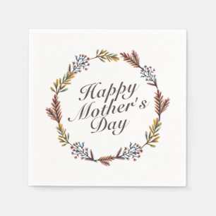 Simple Happy Mother's Day Floral Wreath Napkin