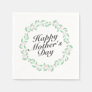 Simple Happy Mother's Day Floral Wreath Napkin