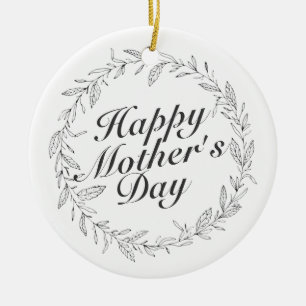 Simple Happy Mother's Day Floral Wreath Ornament