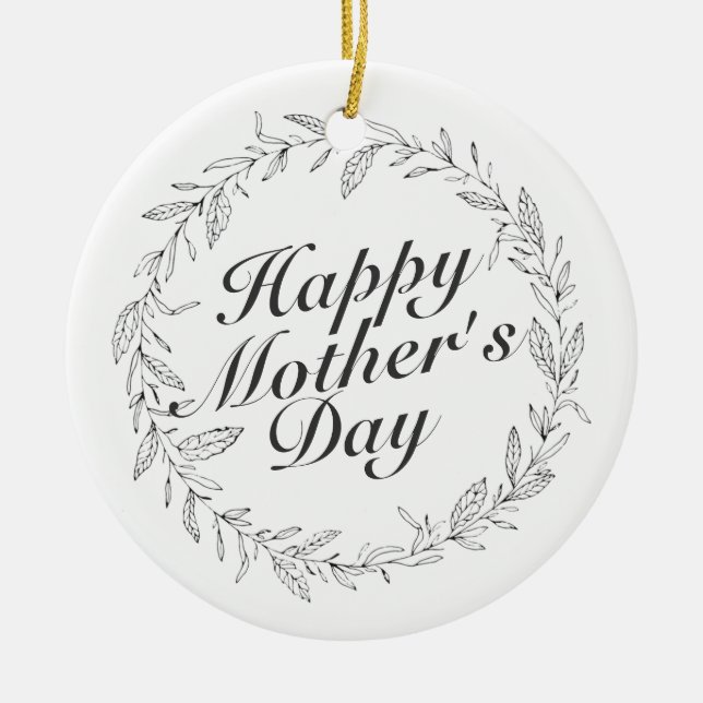 Simple Happy Mother's Day Floral Wreath Ornament (Front)