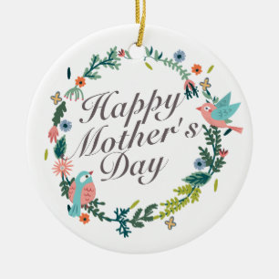 Simple Happy Mother's Day Floral Wreath Ornament