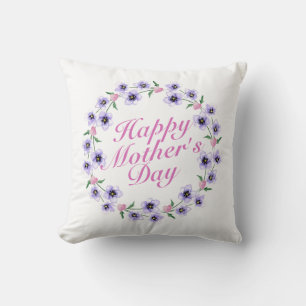 Simple Happy Mother's Day Floral Wreath   Pillow