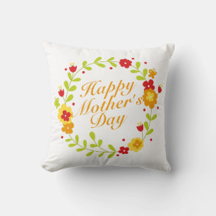 Simple Happy Mother's Day Floral Wreath   Pillow