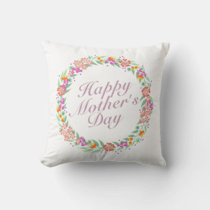 Simple Happy Mother's Day Floral Wreath   Pillow