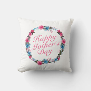 Simple Happy Mother's Day Floral Wreath   Pillow