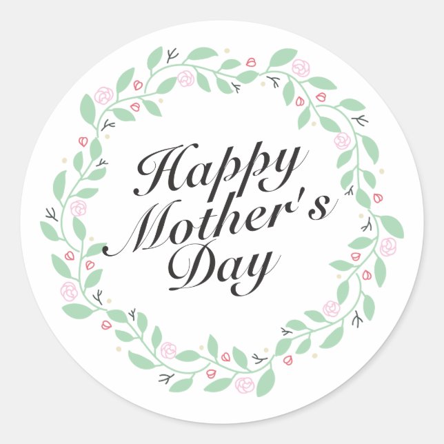 Simple Happy Mother's Day Floral Wreath Sticker (Front)