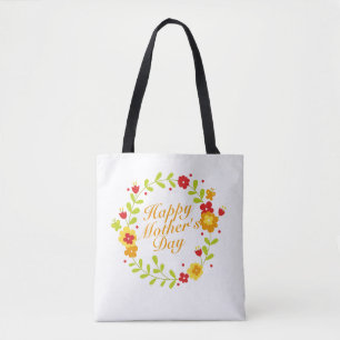 Simple Happy Mother's Day Floral Wreath Tote Bag