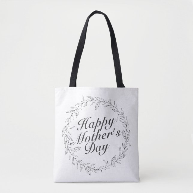 Simple Happy Mother's Day Floral Wreath Tote Bag (Front)