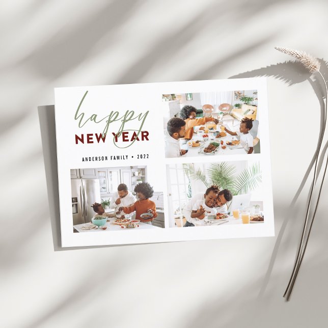 Simple Happy New Year Calligraphy Photo Holiday Postcard (Creator Uploaded)