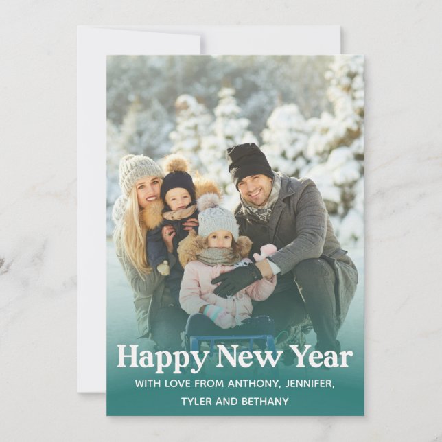 Simple Happy New Year Message Photo Holiday Card (Front)