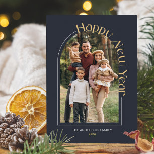 Simple Happy New Year Photo Navy Holiday Card