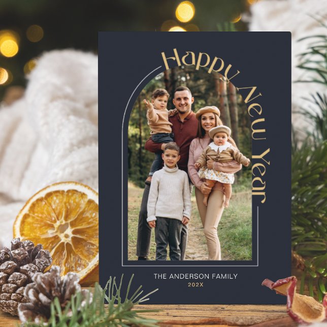 Simple Happy New Year Photo Navy Holiday Card (Creator Uploaded)