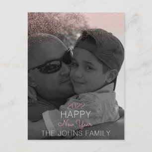 Simple Happy New Years Glitter Pink Photo Postcard