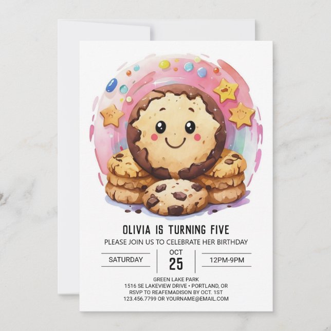 Simple Happy Printable Cookies Birthday Invitation (Front)