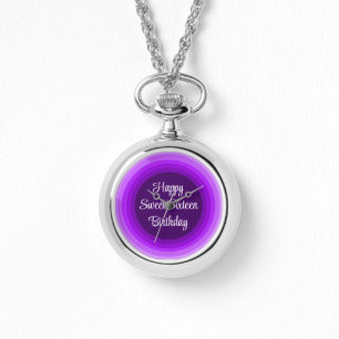 Simple Happy Sweet 16 Birthday Purple Rainbow Watch