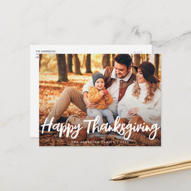 simple Happy Thanksgiving photo greeting card (Front/Back In Situ)