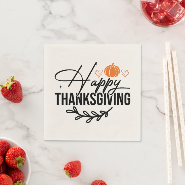 Simple Happy Thanksgiving Pumpkin  Napkin (Insitu)