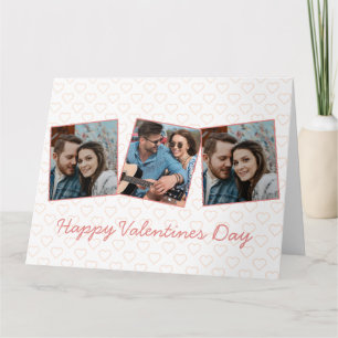 Simple Happy Valentines Cute 3 Photo Heart Pattern Card